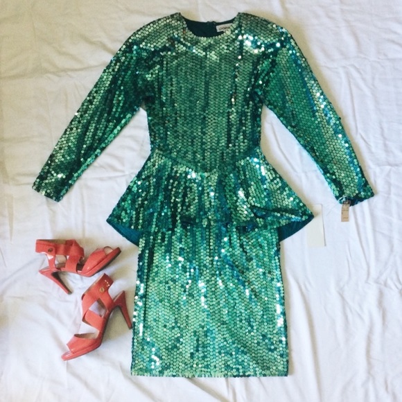 Vintage Dresses & Skirts - Vintage 80’s Sequin Peplum Cocktail Dress by Para